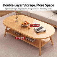Table basse ovale avec rangement en bois massif, table d'appoint moderne minimaliste pour salon, meuble domestique simple et pratique