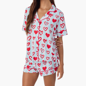 Pyjamas pour femmes en gros, <span class=keywords><strong>boutique</strong></span> exclusive, imprimé cœur mignon, bord festonné, ensemble de pyjamas courts pour la Saint-Valentin, vêtements de nuit pour femmes, cadeaux pour femmes - Product Image 4