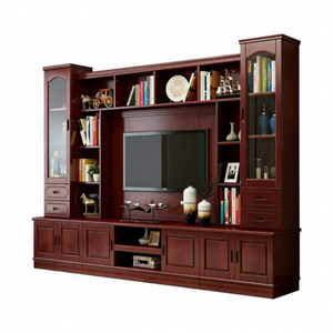 Mueble <span class=keywords><strong>de</strong></span> TV Minimalista <span class=keywords><strong>de</strong></span> Madera Maciza Rojo Oscuro, Centro <span class=keywords><strong>de</strong></span> Entretenimiento para Sala <span class=keywords><strong>de</strong></span> Estar, Vitrinas <span class=keywords><strong>de</strong></span> Vidrio, Duradero y Multifuncional - Product Image 2