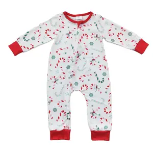 RTS女婴长袖圣诞糖果棒红白绿节日拉链时尚婴儿学步睡眠连裤