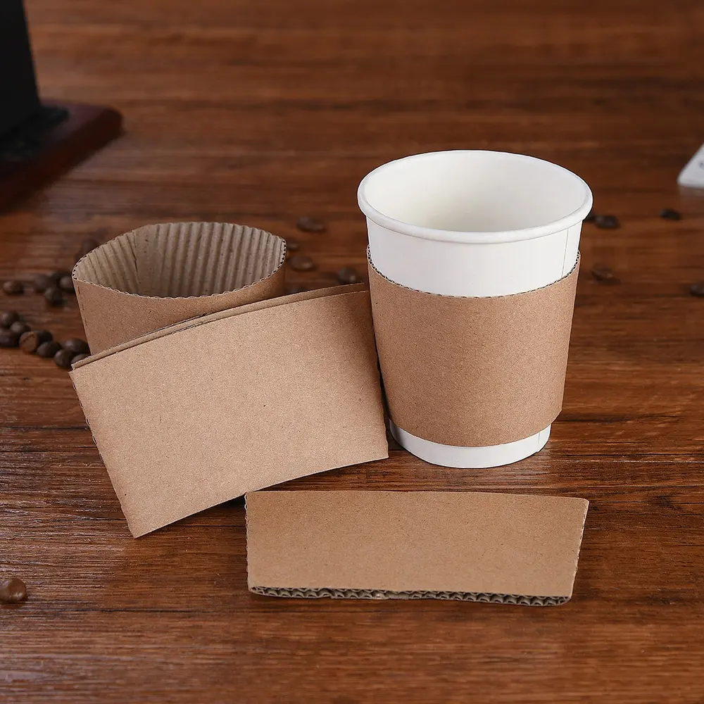 ปลอกหุ้มถ้วยกาแฟกระดาษคราฟท์สีน้ำตาลแบบใช้แล้วทิ้งสำหรับนำกลับมาใช้ใหม่