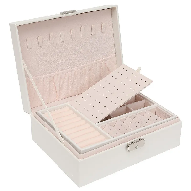 2023 Portable PU Storage Zipper Jewelers Joyero Pink Blue Organizer, Display Travel Case Boxes Button Leather Jewelry Box/