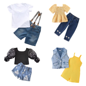 Ensembles de vêtements en coton pour enfants à prix d'usine : T-shirt, short en jean, pantalon et débardeur – Ensembles 2 pièces d'été pour enfants - Product Image 1