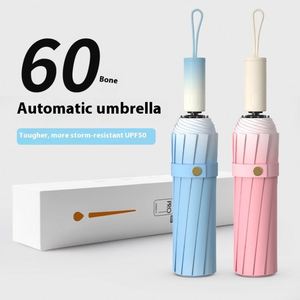 Parapluie pliable haut de gamme pour femme, 60 baleines, dégradé, entièrement automatique, anti-UV, protection solaire, pour jours ensoleillés et pluvieux, idéal pour les voyages - Product Image 2
