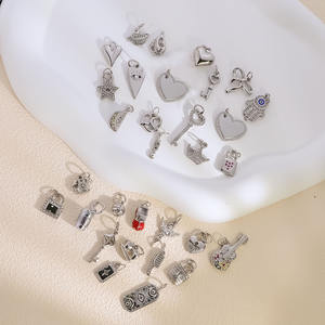 Dijes de Acero con Circonitas Incrustadas, <span class=keywords><strong>Serie</strong></span> Llave, Candado, Teléfono, Palma, Estrella, para Fabricación de Joyería DIY, Dijes de Acero Inoxidable al por Mayor - Product Image 3