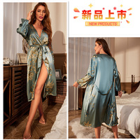 P199 Nouveautés Femmes Vêtements De Nuit De Luxe Imprimé Floral Mariée Vêtements De Nuit Femmes Sexy Satin Kimono Robe Vêtements De Nuit