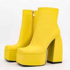 2022 Short Style Fashion <b>Boots</b> Solid Color Square Toe Side Zip Chunky Heel Ankle <b>Boots</b> with Platform Winter Daily Shoes Size 45 - Product Image 1