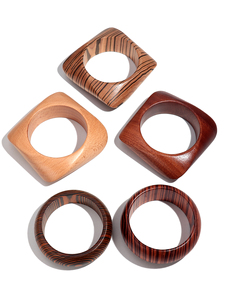 캐주얼 개성 원래 나무 팔찌 파티 쥬얼리 불규칙한 기하학적 라운드 스퀘어 와이드 두꺼운 나무 팔찌 선물 - Product Image 2