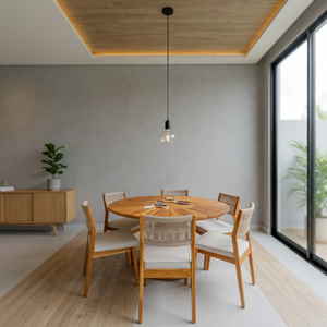 Modern Minimalist <b>Round</b> Solid Teak Wood <b>Outdoor</b> Dining <b>Table</b> and Chairs Set for Garden Poolside Restaurant Use - Product Image 2