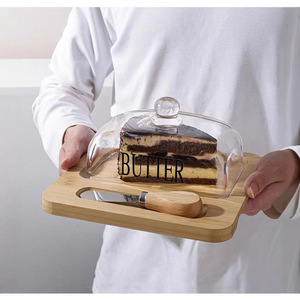 Plateau à fromage avec couvercle en verre, pot à beurre, plateau de service en bois pour desserts, pour usage en cuisine - Product Image 4