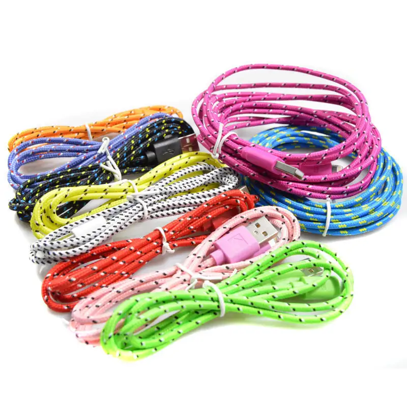 10 Colors Nylon Braided USB Charger Cable for iPhone Type C Android Micro 1M 2M 3M