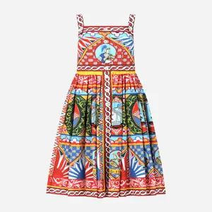 Summer Dresses Wholesale Print Sleeveless Halter Backless Loose Women Fashion Casual Vintage Element