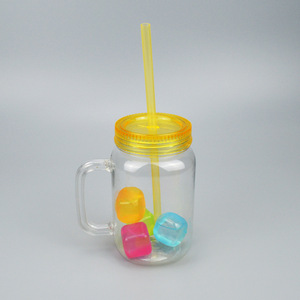 Plastic <b>Mason</b> <b>Jar</b> 550ml <b>With</b> Handle And <b>Straw</b> For Beverage Packaging Party Use - Product Image 3