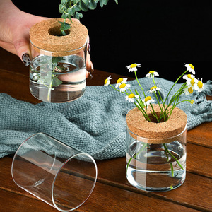 Bocaux de rangement en verre de liège sélectionnés modernes Bocaux de rangement droits de bureau Vase pour ornements d'arrangement floral Verre reconditionné - Product Image 3