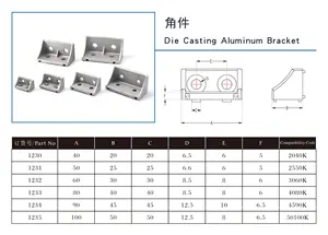 Para 2040/3060/4080/4090/50100 slot conector perfil de alumínio em forma de L 2040K 6 die fundição de alumínio suporte de ângulo de 1230