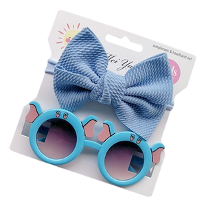 Conjuntos de diademas con gafas de sol de oso para niños, diademas de playa con lazo de gofre, combinación de gafas y accesorios lindos para bebés - Product Image 6