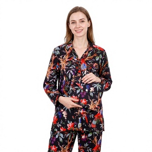 Ensemble de peignoirs boutonnés 100 % coton à imprimé floral numérique pour femme, manches longues, respirant, option demoiselle d'honneur - Product Image 1