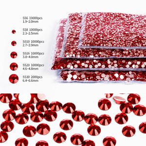 Piedras de Estrás Rojas Planas Termoadhesivas Tipo Rubí, 6 Tamaños SS6 SS30, Paquete de 10000 Unidades para Decoración de Ropa y Telas - Product Image 1