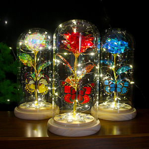 Lámpara de Cristal con Forma de Rosa Galaxia, con Mariposa y Cristal de Diamante, Luz LED Hecha a Mano, Base de Madera, Luz Nocturna de Rosa Eterna - Product Image 1