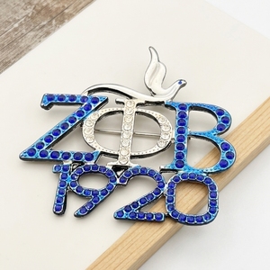 Nouvelles Épingles de Revers Exquises 1920 ZPB Sorority Zeta Phi Beta avec Symbole, Bleu, Blanc, Strass et Émail, Motif <span class=keywords><strong>Colombe</strong></span>, <span class=keywords><strong>Bijoux</strong></span> de Mariage Élégants - Product Image 1
