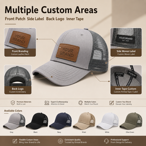 Casquette de baseball personnalisée en coton avec empiècement en nylon et <span class=keywords><strong>patch</strong></span> en cuir, étiquette tissée, broderie – Fournisseur en gros - Product Image 3