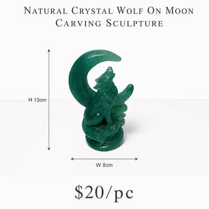 Statua di Lupo che Urla su <span class=keywords><strong>Luna</strong></span> Crescente in Pietra Preziosa Naturale Intagliata a Mano, Ornamento in Cristallo per Arredamento Casa - Product Image 3