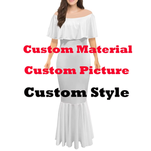 Vestidos de mujer con estampado de estrella de mar y concha de diseño marino, vestido de fiesta de cola de pez con hombros descubiertos y volantes de talla grande para mujer - Product Image 5