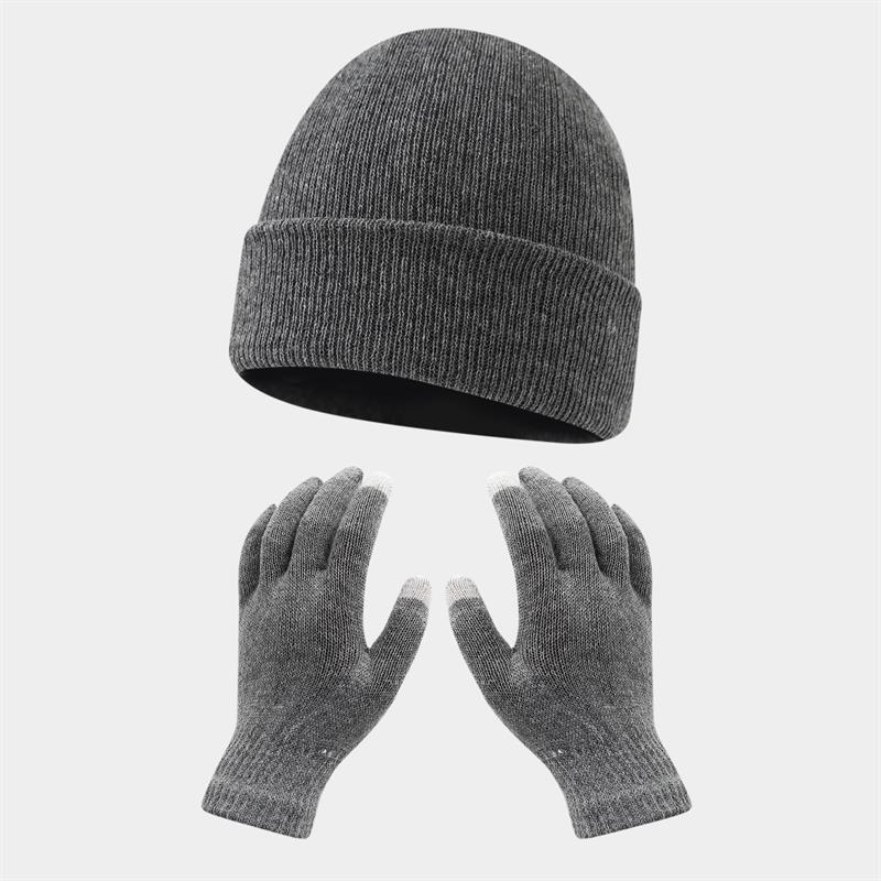 Autumn and winter warm gloves hat suit-[gray]]
