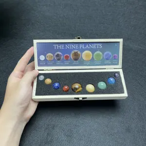 Kenny Crystals Wholesale Natural Crystal Stone Craft Sphere Ball Semi-precious Gemstone The 9 Planets Set With Wooden Box