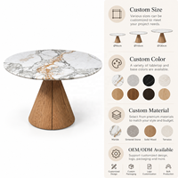 Table de salle à manger ronde en marbre Calacatta de 110 cm, table en pierre moderne avec piédestal en bois massif pour la maison et l'hôtel