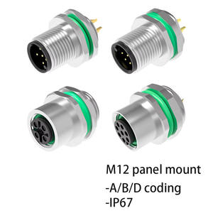 Connecteur étanche M12*1.0 DIN 3-12 broches IP67 pour montage sur panneau automobile, PG9 M12, <span class=keywords><strong>code</strong></span> A-B-D, à souder, mâle-femelle, fixation frontale - Product Image 1