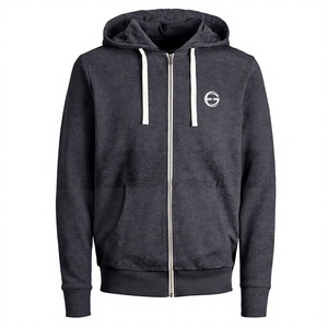 Sweat-shirt à capuche zippé gris foncé pour homme, couleur unie, tricoté, avec logo frontal, idéal pour l'automne - Product Image 1