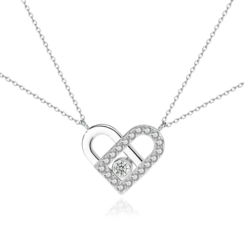 Lãng mạn 925 Bạc 2024 mới nhất người yêu Valentines món quà Zircon kim cương hai mảnh thiết lập vòng cổ trái tim cho cặp vợ chồng