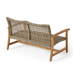 Banco de Patio Moderno de <span class=keywords><strong>Mimbre</strong></span> <span class=keywords><strong>y</strong></span> <span class=keywords><strong>Madera</strong></span> de Acacia para Exteriores - Product Image 5