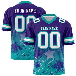 Maillot de football américain personnalisé violet aqua avec dégradé étoilé - Product Image 1