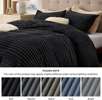 Ensemble de housse de couette en flanelle chaude ultra douce et moelleuse à motif rayé, toucher nuage, fabriqué à l'usine de Nantong