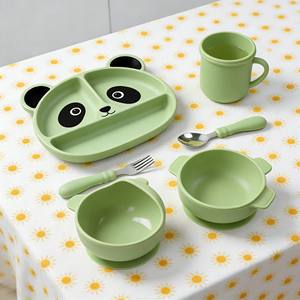 Juego <span class=keywords><strong>de</strong></span> alimentación para bebés personalizado al por mayor, <span class=keywords><strong>de</strong></span> silicona, sin BPA, apto para alimentos, con tenedor y cuchara, plato con ventosa y vajilla. - Product Image 2