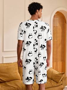 Pigiama estivo da <span class=keywords><strong>uomo</strong></span> con stampa panda, leggero, per casa e notte, simpatico - Product Image 4