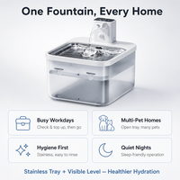 Fontaine à eau pour animaux de compagnie en acier inoxydable, à circulation automatique avec indicateur de niveau d'eau, réservoir translucide givré pour chats et chiens