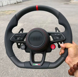 Volant en fibre de carbone avec bouton de démarrage du moteur rouge et palettes de changement de vitesse compatibles Audi A4 A5 A6 A7 <span class=keywords><strong>Q3</strong></span> Q5 <span class=keywords><strong>RS</strong></span> <span class=keywords><strong>Line</strong></span> - Product Image 3
