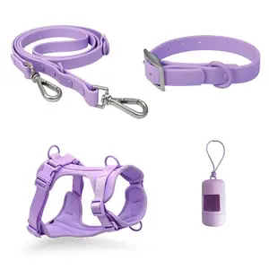 Set Harness anjing besar dan sedang, Set tali anjing PVC dengan tali dada karet dan lampu untuk kerah hewan peliharaan