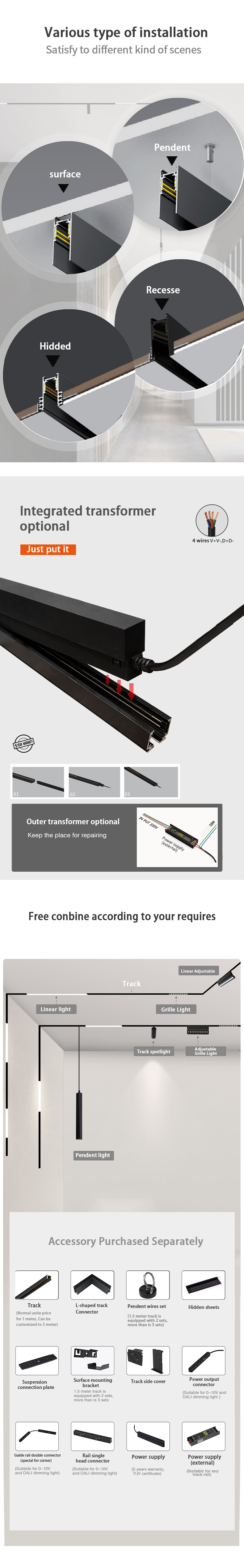 Alu PC LED Ceiling Track Lights 220V 36° Beam Angle 40pcs Per Carton Master