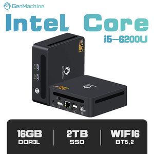 Mini PC de jeu GenMachine <span class=keywords><strong>Intel</strong></span> <span class=keywords><strong>Core</strong></span> i5-<span class=keywords><strong>6200U</strong></span> 2 cœurs avec 8 Go de RAM DDR3, Wi-Fi 6, Bluetooth <span class=keywords><strong>5</strong></span>.2, 3 sorties d'affichage, 2 ports USB 3.0, Type-C, pour appareils de bureau IA - Product Image 1