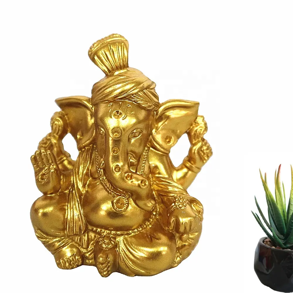 インド神ヒンドゥー教ゴールドガネーシャ像手作りディワリギフト樹脂仏像寺院幸運の贈り物