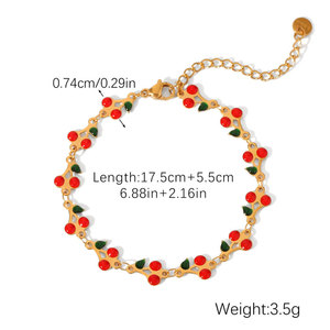 กำไลข้อมือและสร้อยข้อเท้าเชอร์รี่สำหรับผู้หญิงสร้อยข้อมือสแตนเลส316L หรูหราทำจากทองคำ14K 18K - Product Image 6