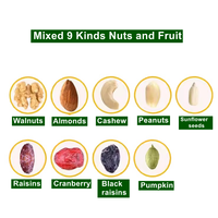 500g OEM Mélange de 9 types de graines de citrouille, graines de tournesol, amandes, noix, raisins secs, canneberges et fruits secs variés