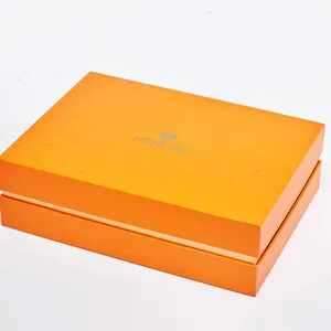 Customize high quality embossed honey 2 bottles packaging box orange lid and gold base gift box for packing items with inserts