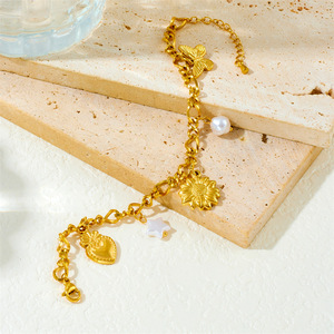 Gold Plated Stainless Steel Charm Bracelet With Star Sunflower Heart Butterfly Pendant For Women Gift Jewelry B1538 - Product Image 3