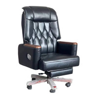 Chaise de bureau de direction ergonomique à hauteur réglable en cuir véritable avec accoudoirs en bois et siège pivotant