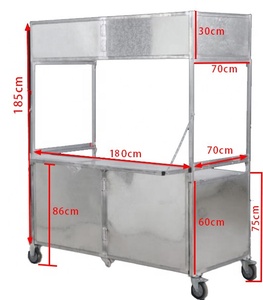 Gerobak Jajanan Lipat Stainless Steel Custom, Showcase Buah, Gerobak Dorong untuk Makanan Cepat Saji, Hot Dog, Snack, BBQ, dan <span class=keywords><strong>Dessert</strong></span> - Product Image 2